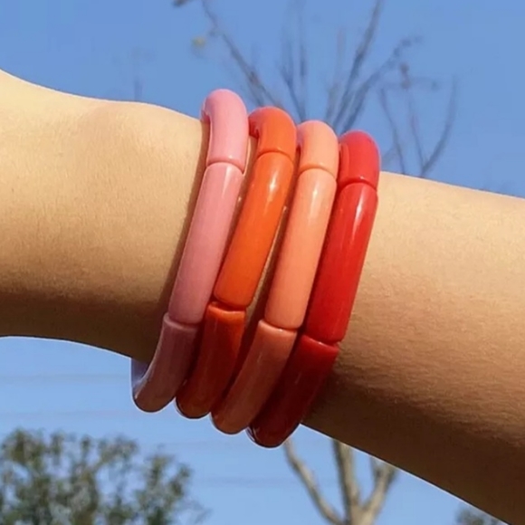 Tube Bamboo Bangle Bracelet - Light Coral - Picture 7 of 7